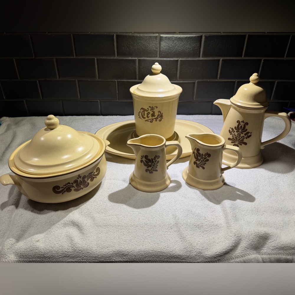 Cream Ceramic Tea/Coffee Set with Brown Floral Motif